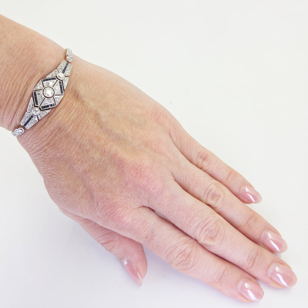 18K Yellow & White Gold Art Deco Diamond and Sapphire Bracelet