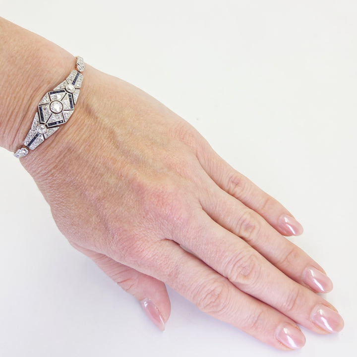18K Yellow & White Gold Art Deco Diamond and Sapphire Bracelet