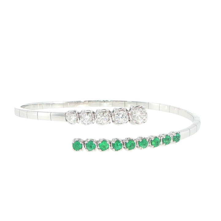 18K White Gold Diamond & Emerald Coil Bangle Bracelet