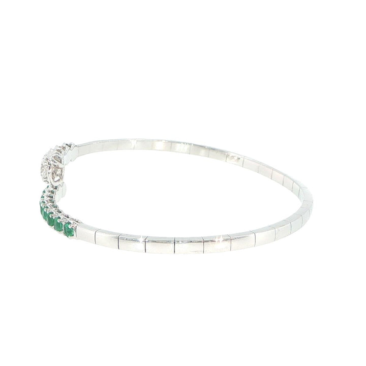 18K White Gold Diamond & Emerald Coil Bangle Bracelet