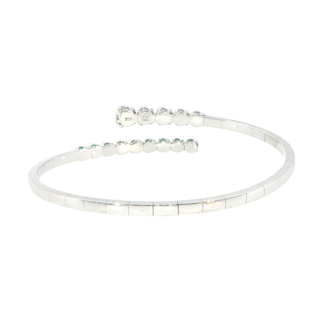 18K White Gold Diamond & Emerald Coil Bangle Bracelet