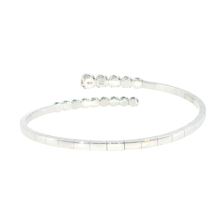 18K White Gold Diamond & Emerald Coil Bangle Bracelet