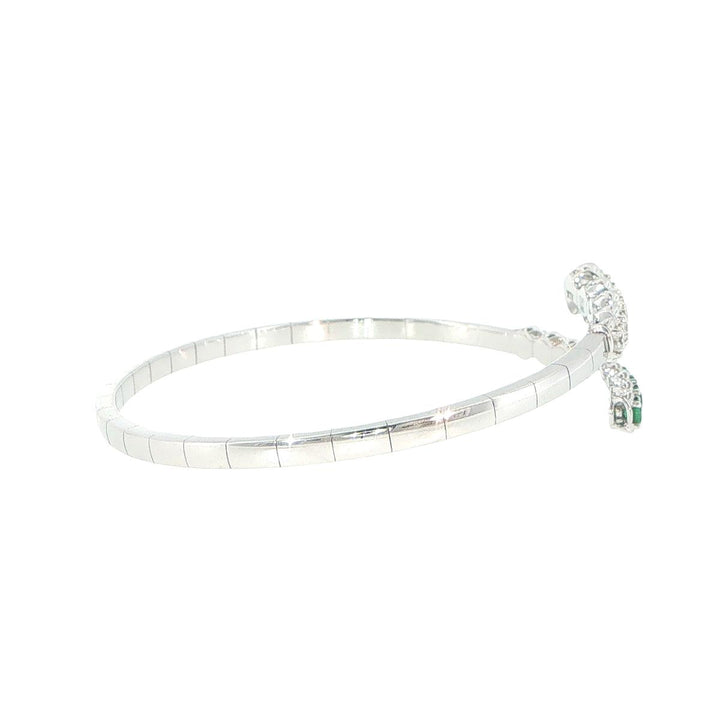 18K White Gold Diamond & Emerald Coil Bangle Bracelet