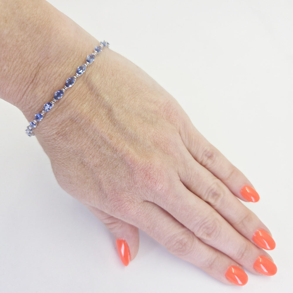 18K White Gold Marquise Sapphire Tennis Bracelet