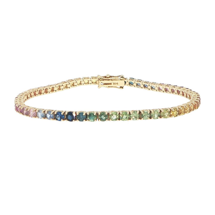 14K Yellow Gold Multi-Color Sapphire Tennis Bracelet