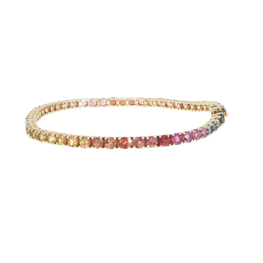 14K Yellow Gold Multi-Color Sapphire Tennis Bracelet