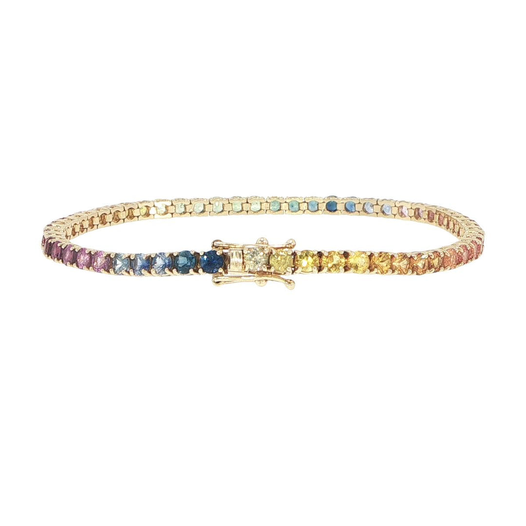 14K Yellow Gold Multi-Color Sapphire Tennis Bracelet