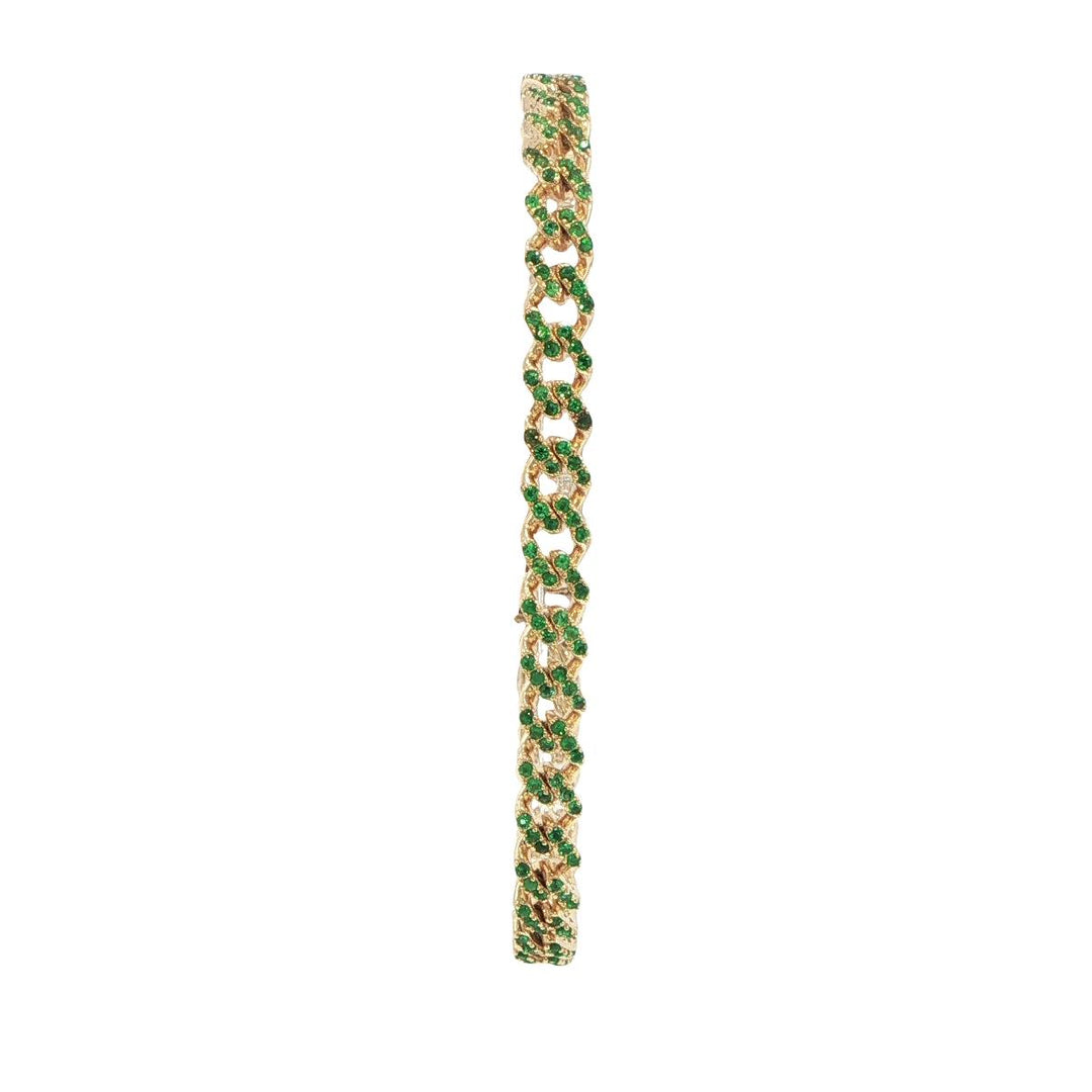 14K Yellow Gold Emerald Pave Curb Link Bracelet