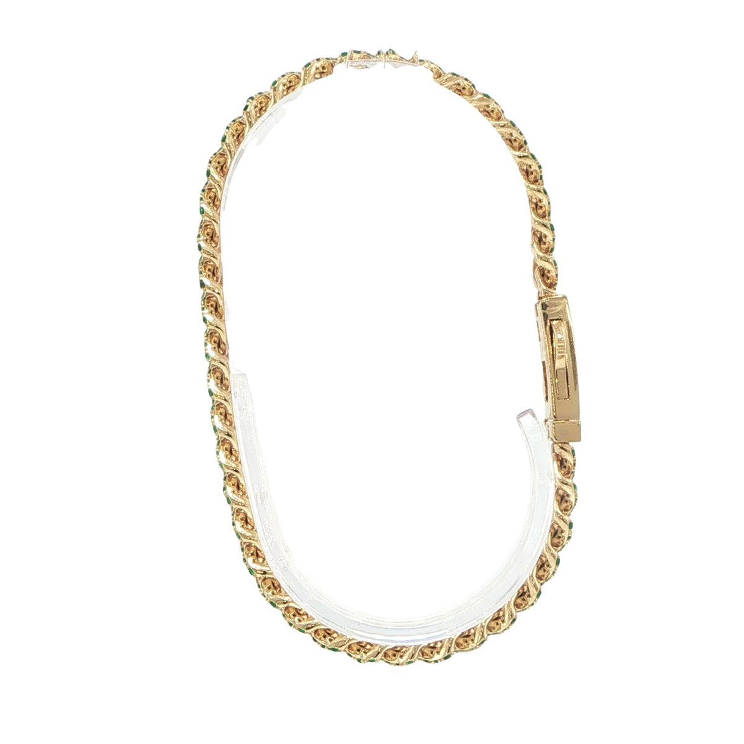 14K Yellow Gold Emerald Pave Curb Link Bracelet