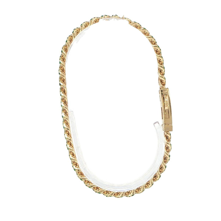 14K Yellow Gold Emerald Pave Curb Link Bracelet