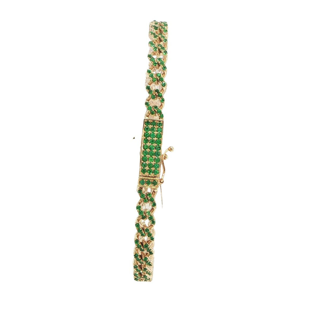 14K Yellow Gold Emerald Pave Curb Link Bracelet