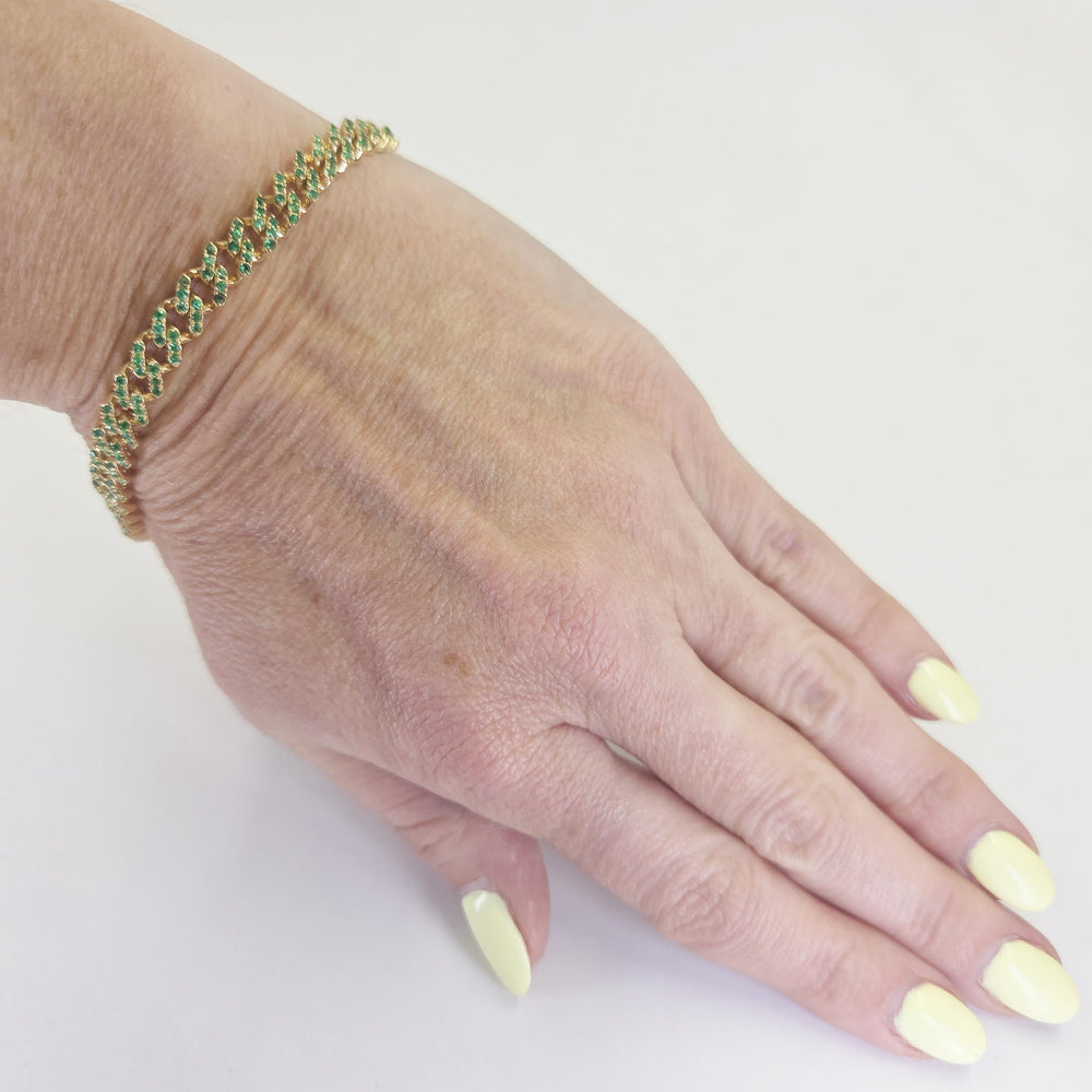 14K Yellow Gold Emerald Pave Curb Link Bracelet