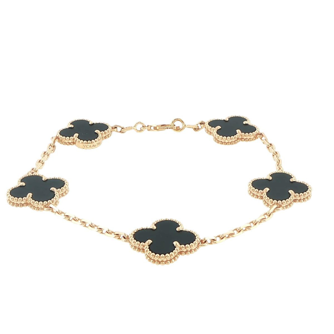 Van Cleef & Arpels Alhambra 18K Yellow Gold Black Onyx Bracelet
