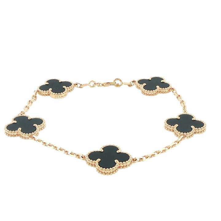 Van Cleef & Arpels Alhambra 18K Yellow Gold Black Onyx Bracelet