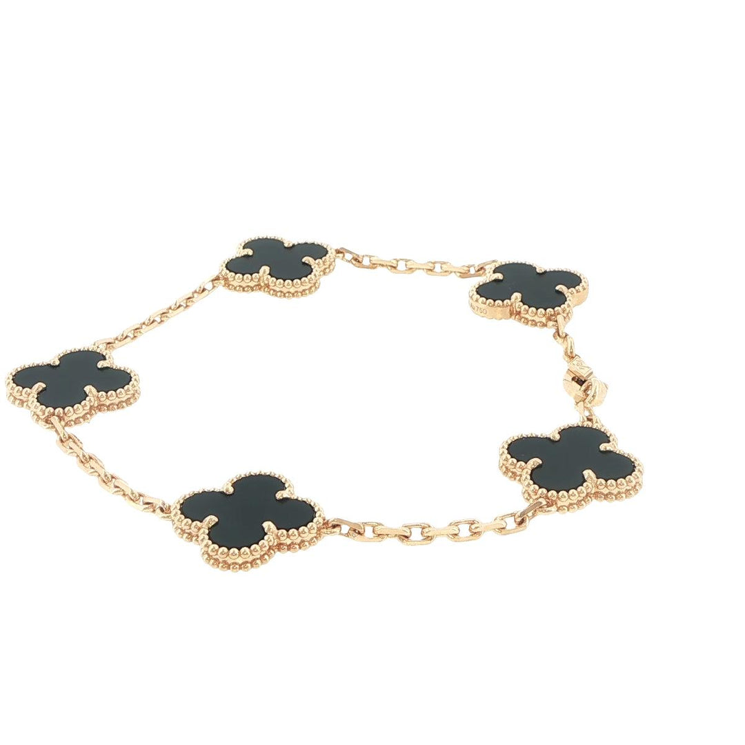 Van Cleef & Arpels Alhambra 18K Yellow Gold Black Onyx Bracelet