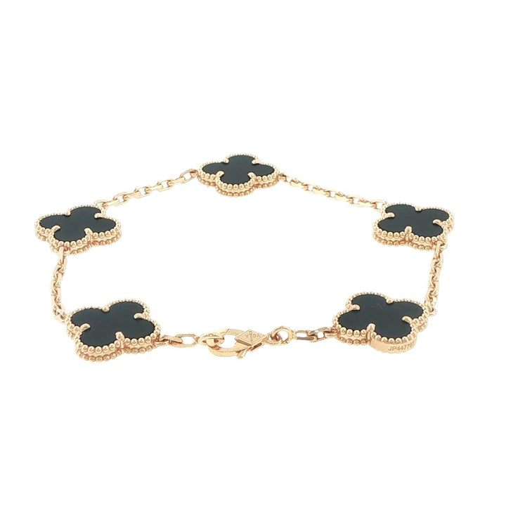 Van Cleef & Arpels Alhambra 18K Yellow Gold Black Onyx Bracelet