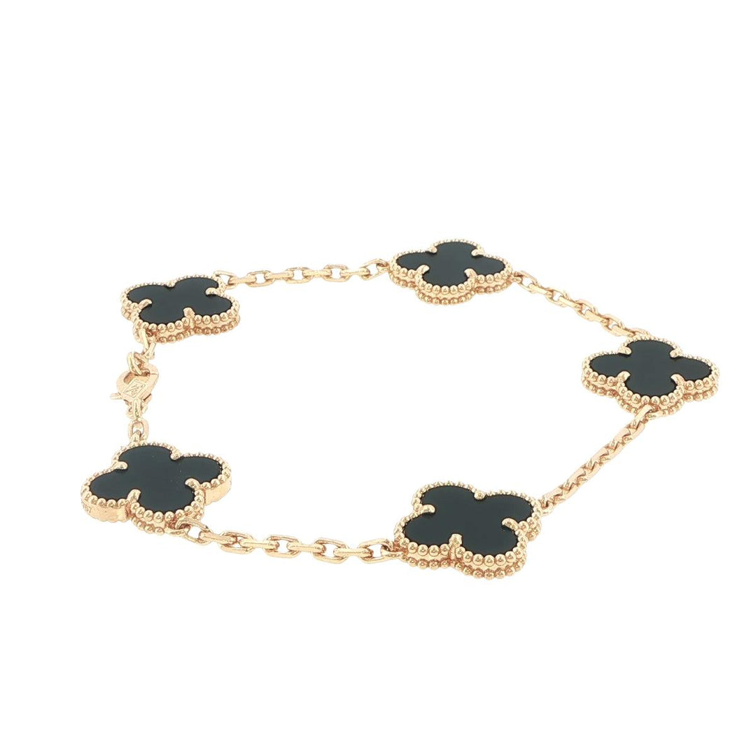Van Cleef & Arpels Alhambra 18K Yellow Gold Black Onyx Bracelet