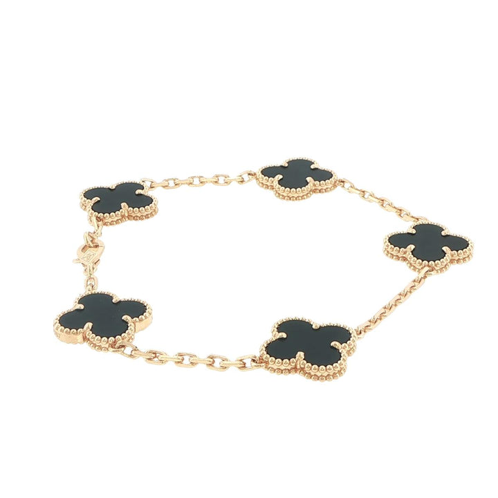 Van Cleef & Arpels Alhambra 18K Yellow Gold Black Onyx Bracelet