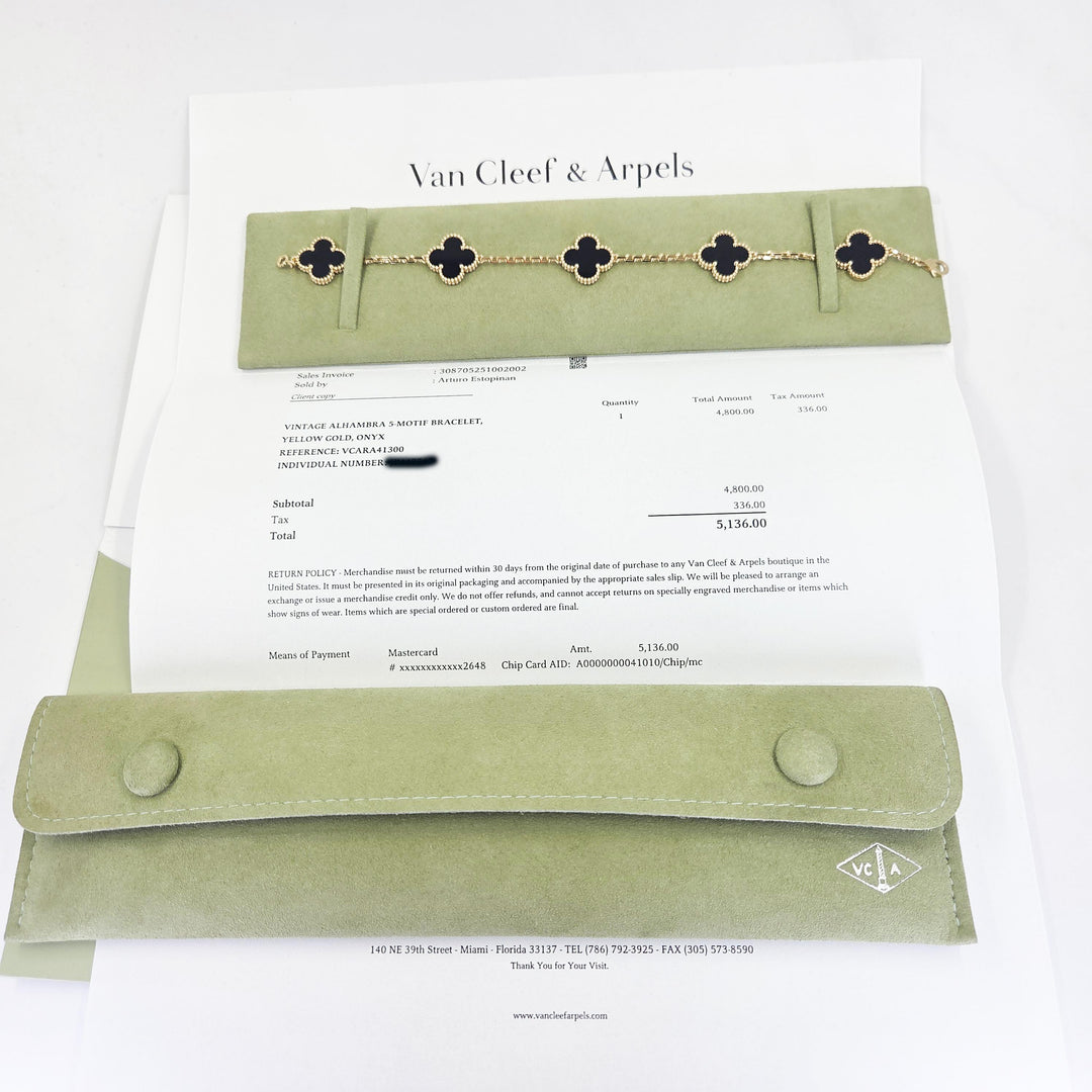 Van Cleef & Arpels Alhambra 18K Yellow Gold Black Onyx Bracelet
