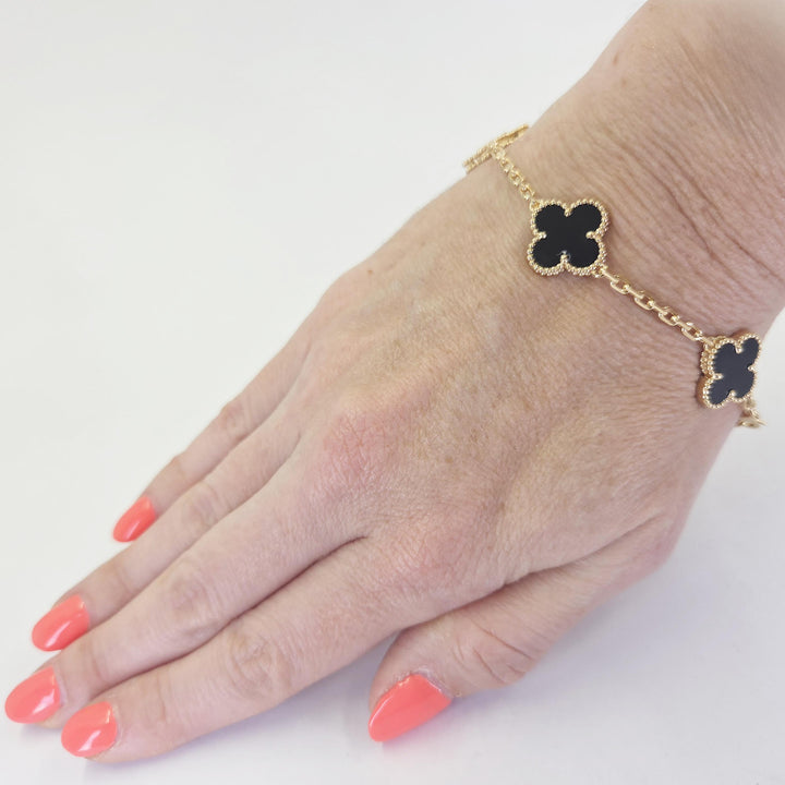 Van Cleef & Arpels Alhambra 18K Yellow Gold Black Onyx Bracelet