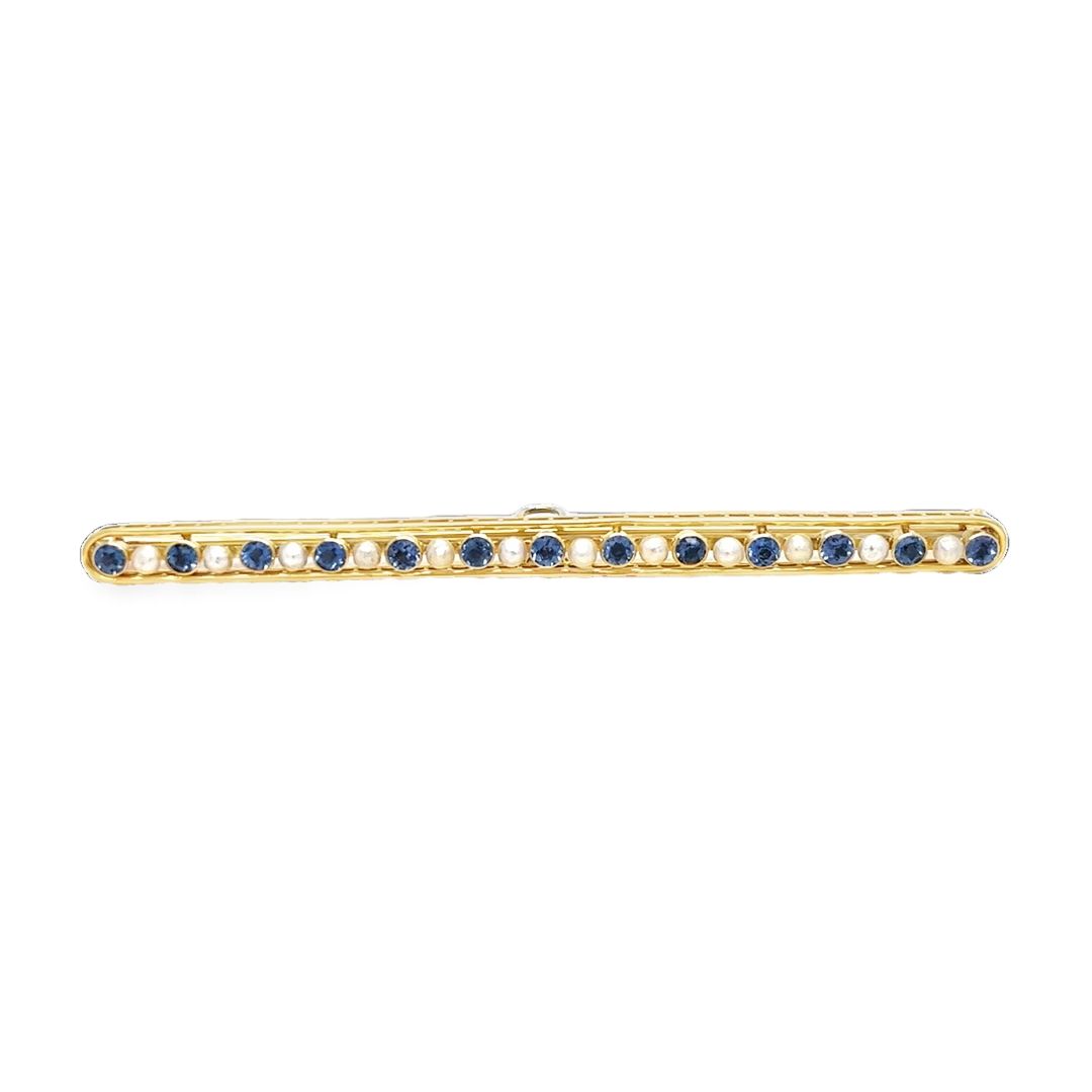 14K Yellow Gold Sapphire Bar Pin