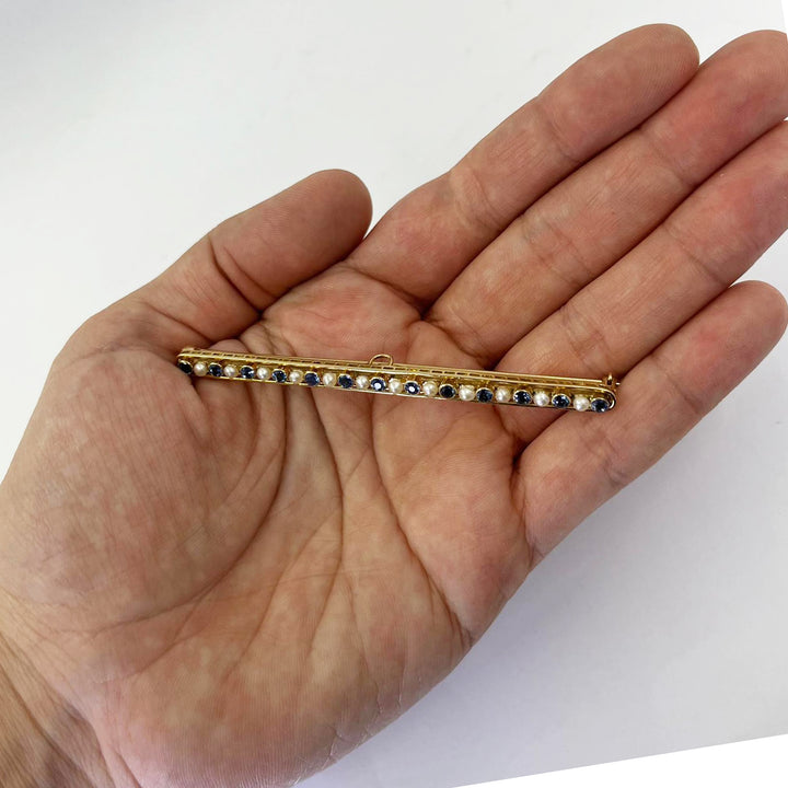 14K Yellow Gold Sapphire Bar Pin