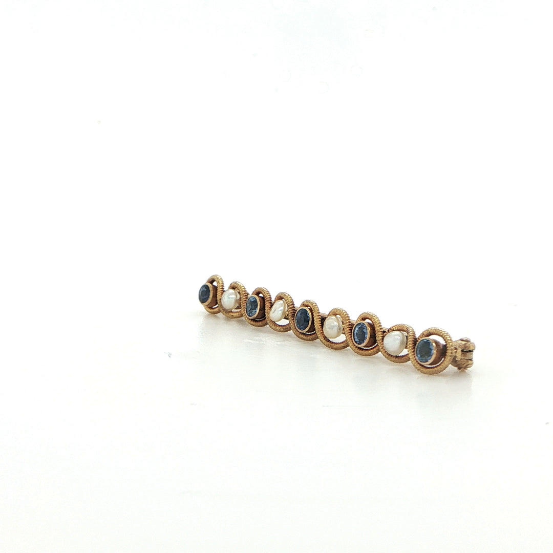 14K Yellow Gold Sapphire & Pearl Pin