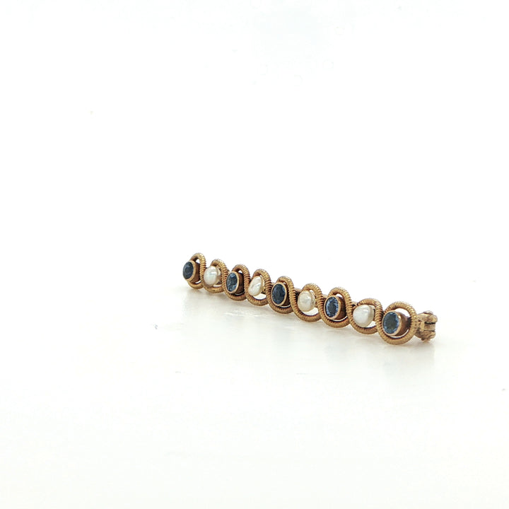 14K Yellow Gold Sapphire & Pearl Pin