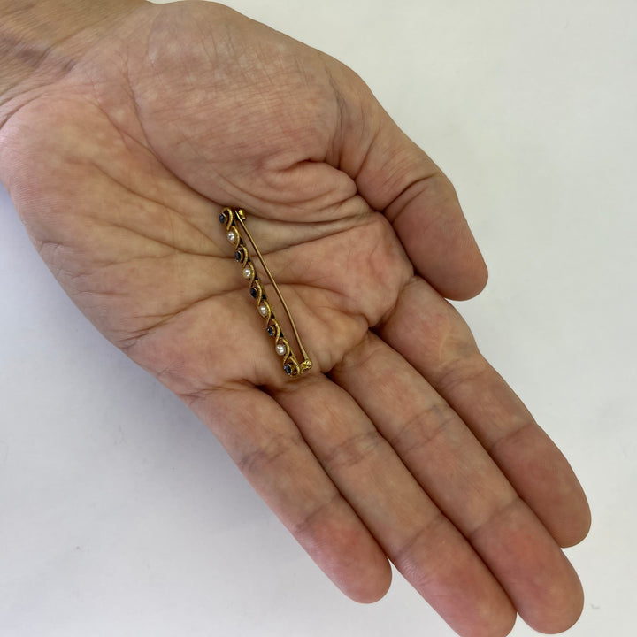 14K Yellow Gold Sapphire & Pearl Pin