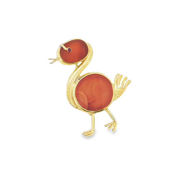 18K Yellow Gold Duck Pin with Agate Accents