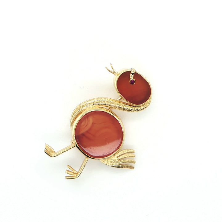 18K Yellow Gold Duck Pin with Agate Accents