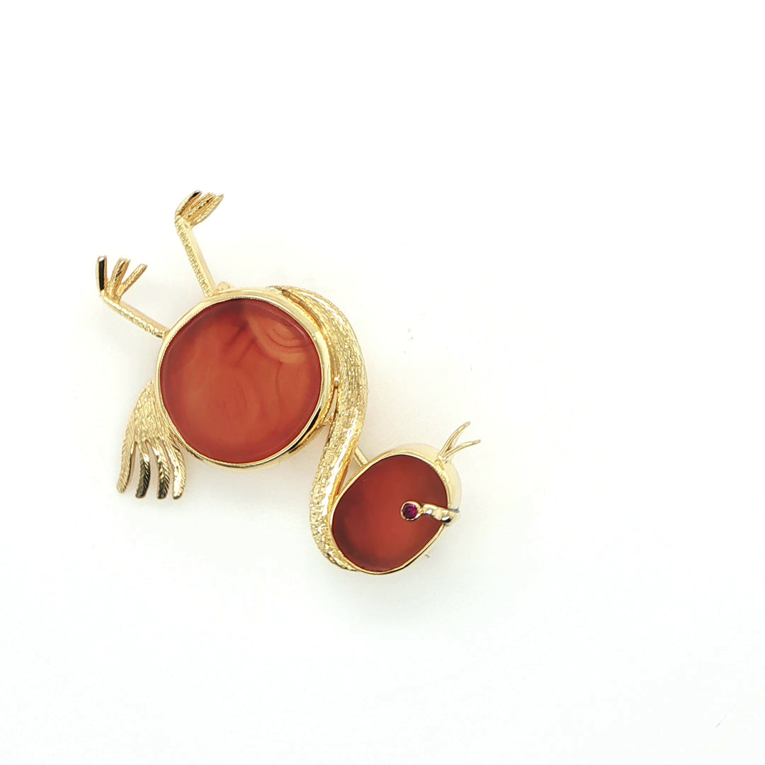 18K Yellow Gold Duck Pin with Agate Accents