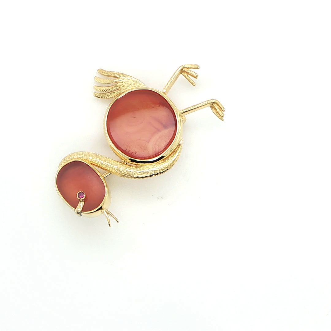 18K Yellow Gold Duck Pin with Agate Accents