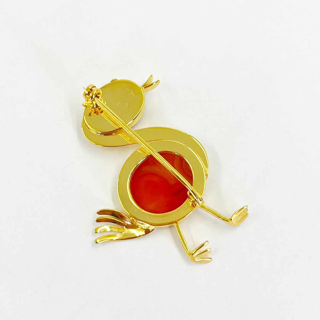 18K Yellow Gold Duck Pin with Agate Accents