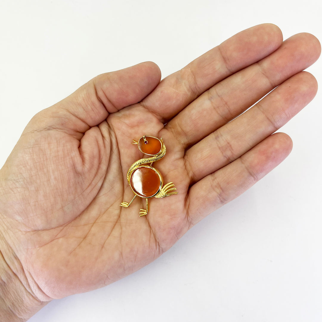 18K Yellow Gold Duck Pin with Agate Accents