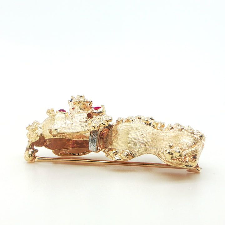 14K Yellow Gold Diamond & Ruby Poodle Dog Pin