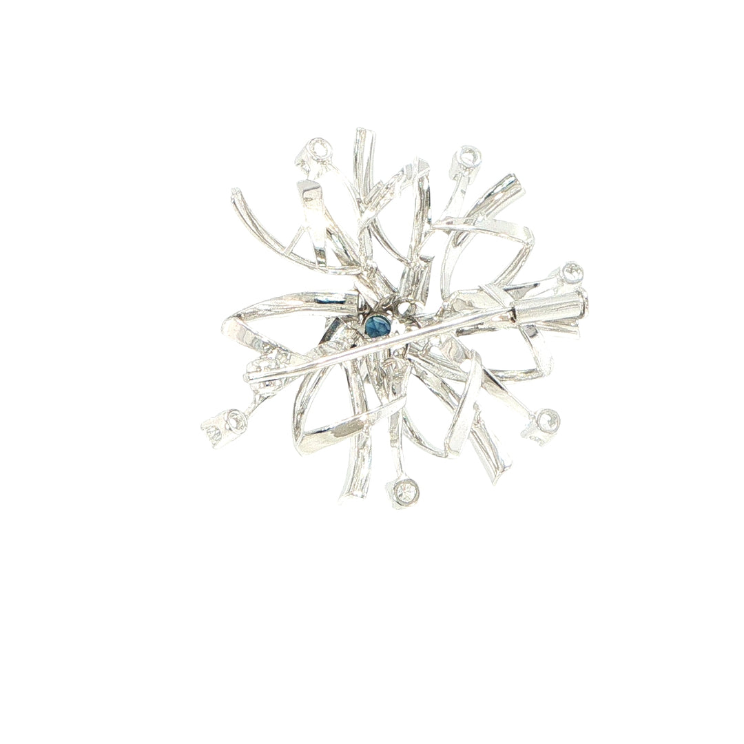 20K White Gold Sapphire & Diamond Floral Pin Pendant Brooch