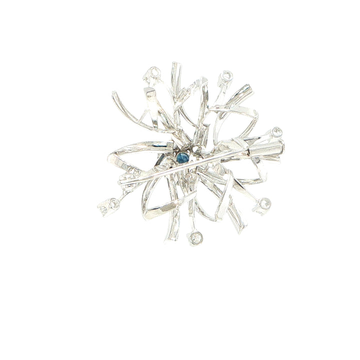 20K White Gold Sapphire & Diamond Floral Pin Pendant Brooch