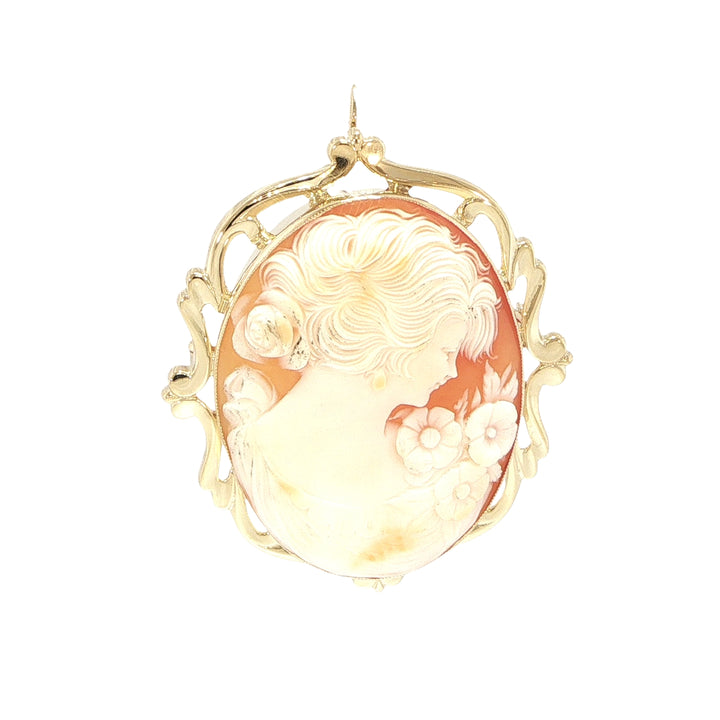 14K Yellow Gold Vintage Cameo Pin Pendant