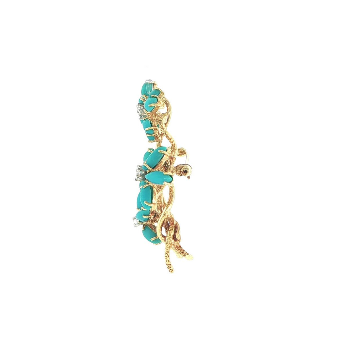 La Triomphe 18K Yellow Gold Floral Pin with Turquoise & Diamond Accents