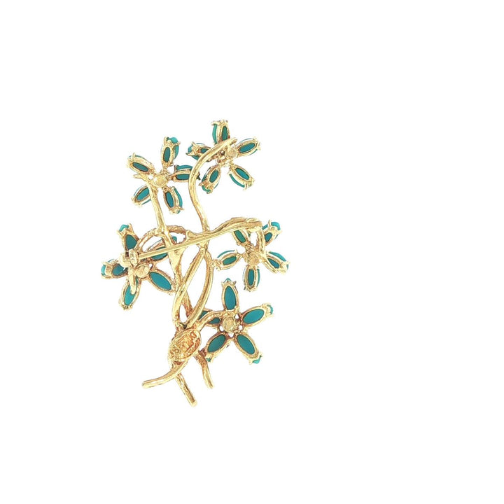 La Triomphe 18K Yellow Gold Floral Pin with Turquoise & Diamond Accents