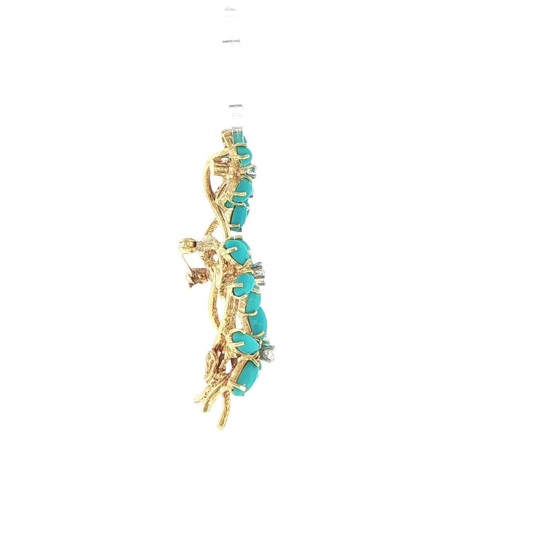 La Triomphe 18K Yellow Gold Floral Pin with Turquoise & Diamond Accents