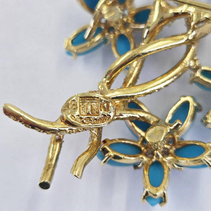 La Triomphe 18K Yellow Gold Floral Pin with Turquoise & Diamond Accents