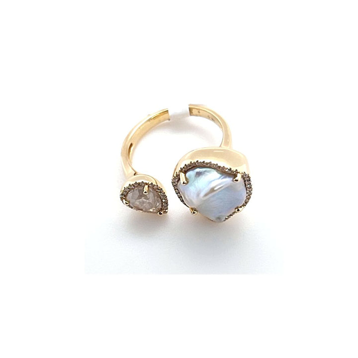 Pearl and Diamond Open Ring