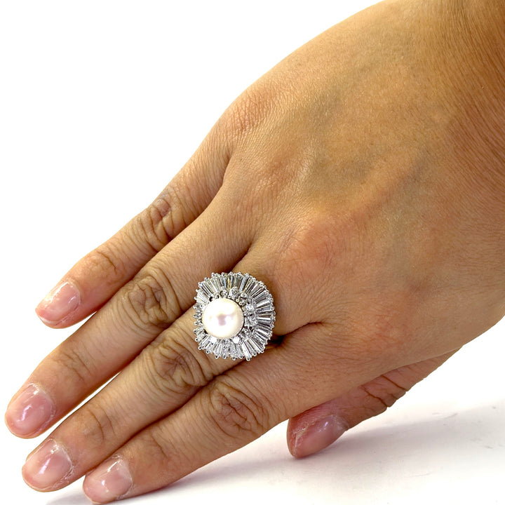 Cultured Pearl and Diamond Ballerina Ring