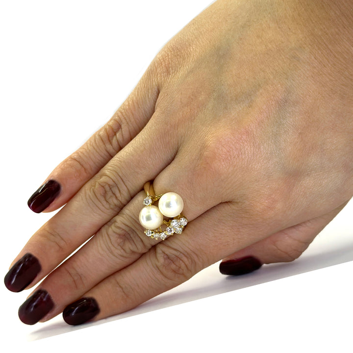 Pearl and Diamond Cluster Ring