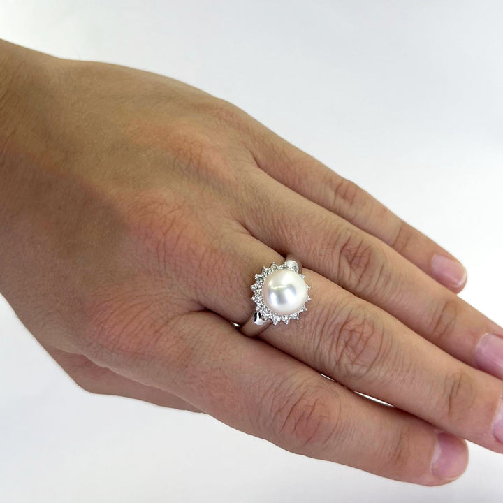 Pearl & Diamond Halo Ring