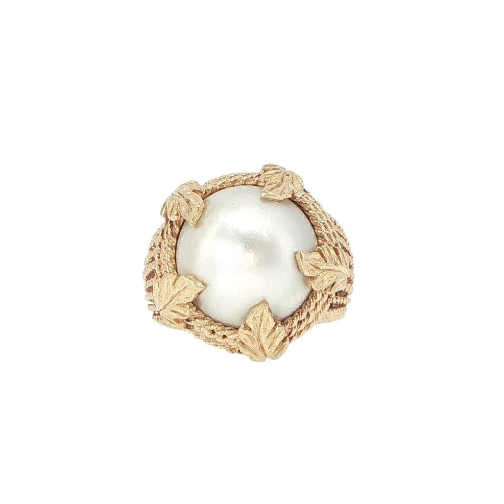 14K Yellow Gold Mabé Cultured Pearl Leaf Ring