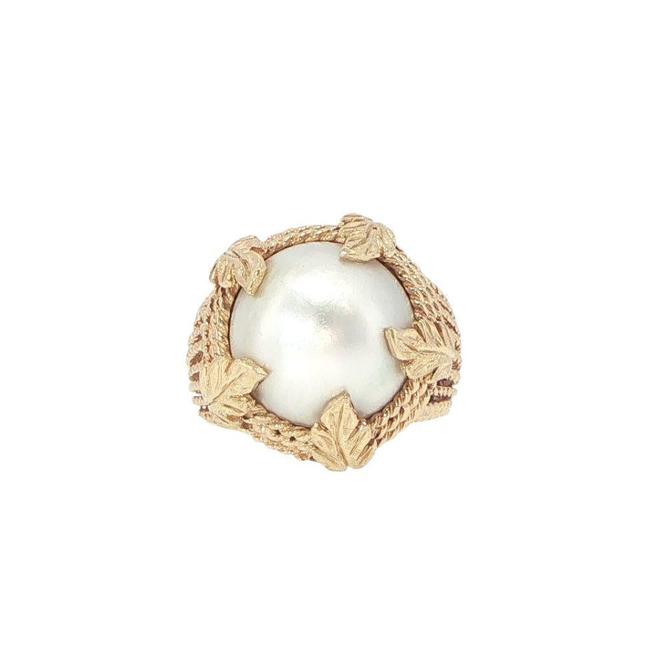 14K Yellow Gold Mabé Cultured Pearl Leaf Ring