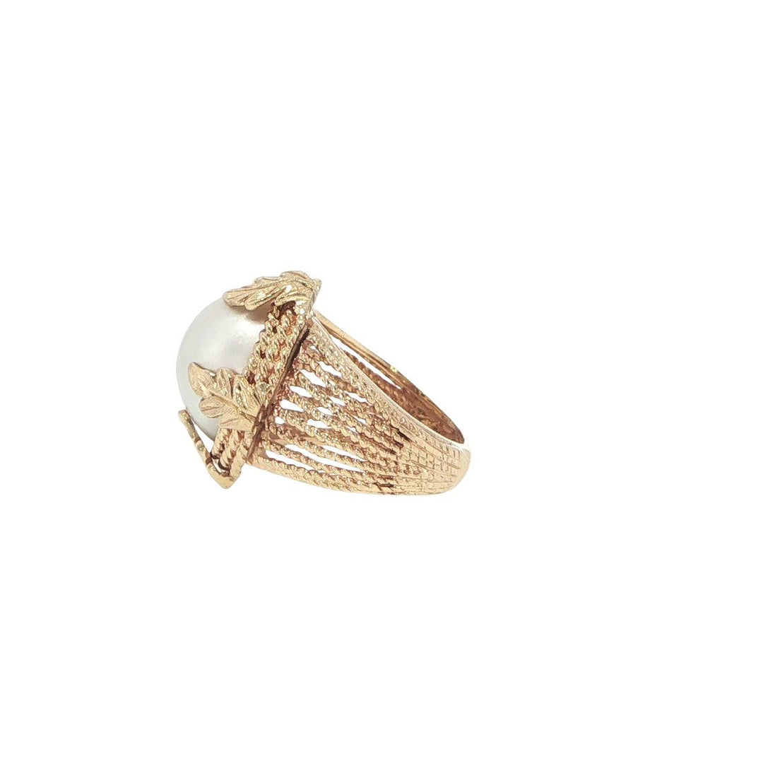 14K Yellow Gold Mabé Cultured Pearl Leaf Ring